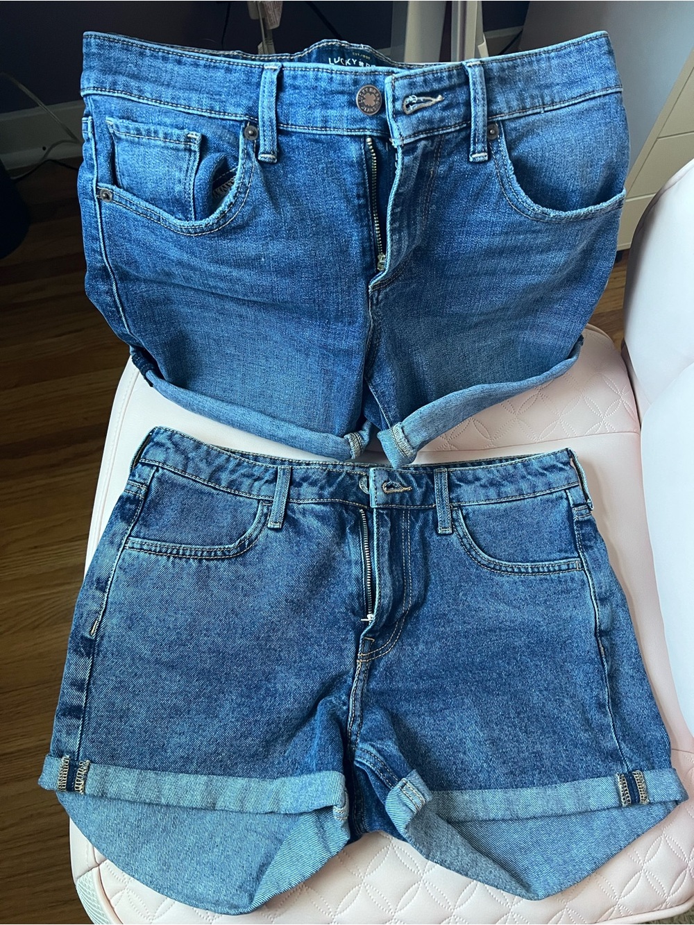 TWO PAIR Lucky Brand Women's Blue Denim Roll-Cuff Shorts